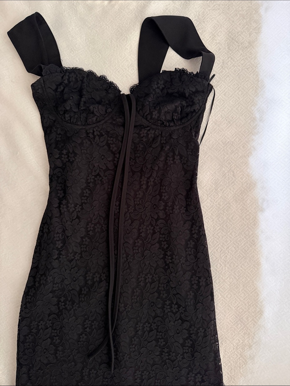 JLUXLABEL Black Lace Bustier Top with Ribbon Detail